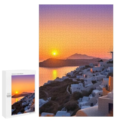 Holzpuzzle für Erwachsene, Griechenland Insel Sonnenuntergang Landschaft Gedrucktes Puzzle für Erwachsene, Kommt mit einer schönen Box von BVKWNTSA