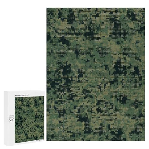 Holzpuzzle für Erwachsene, Grüne Armee Digital Camouflage Gedrucktes Puzzle für Erwachsene, Kommt mit Einer schönen Box von BVKWNTSA