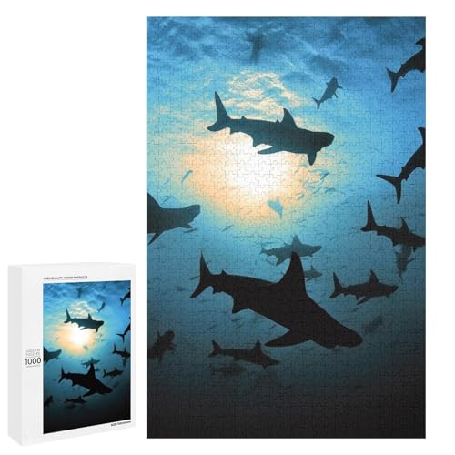 Holzpuzzle für Erwachsene, Hammerhead Sharks Printed Puzzle für Erwachsene, Kommt mit einer schönen Box von BVKWNTSA