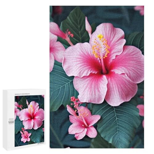 Holzpuzzle für Erwachsene, Hawaii Pink Flower Printed Puzzle für Erwachsene, Kommt mit einer schönen Box von BVKWNTSA