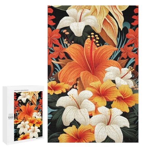 Holzpuzzle für Erwachsene, Hawaii Tribal Blumen gedruckt Puzzle für Erwachsene, kommt mit einer schönen Box von BVKWNTSA