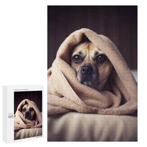 Holzpuzzle für Erwachsene, Hund in Einer Decke, gedrucktes Puzzle für Erwachsene, kommt mit Einer schönen Box von BVKWNTSA
