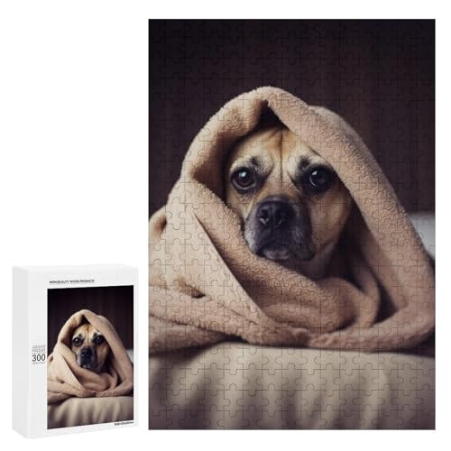 Holzpuzzle für Erwachsene, Hund in Einer Decke, gedrucktes Puzzle für Erwachsene, kommt mit Einer schönen Box von BVKWNTSA