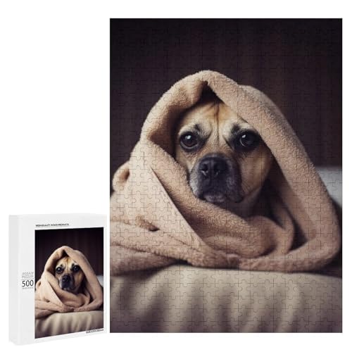 Holzpuzzle für Erwachsene, Hund in Einer Decke, gedrucktes Puzzle für Erwachsene, kommt mit Einer schönen Box von BVKWNTSA