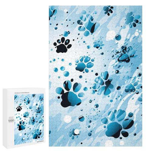 Holzpuzzle für Erwachsene, Hundepfote Blau Gedrucktes Puzzle für Erwachsene, Kommt mit einer schönen Box von BVKWNTSA