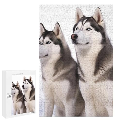 Holzpuzzle für Erwachsene, Husky Hunde Gedrucktes Puzzle für Erwachsene, Kommt mit einer schönen Box von BVKWNTSA