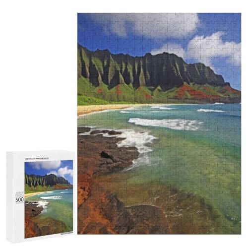 Holzpuzzle für Erwachsene, Kauai Hawaii Seashore Printed Puzzle für Erwachsene, Kommt mit Einer schönen Box von BVKWNTSA