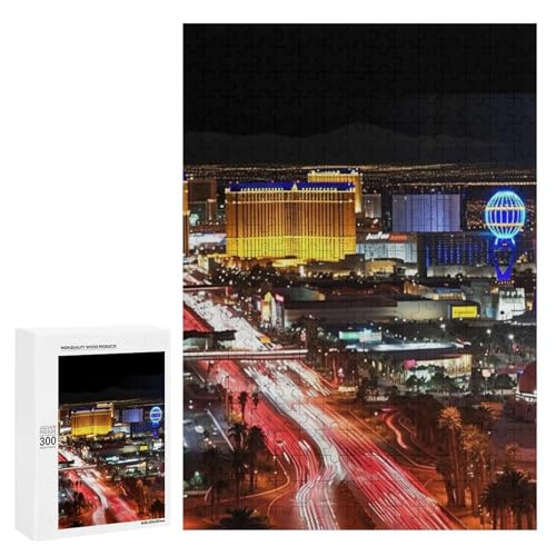 Holzpuzzle für Erwachsene, Las Vegas Night City gedrucktes Puzzle für Erwachsene, kommt mit Einer schönen Box von BVKWNTSA
