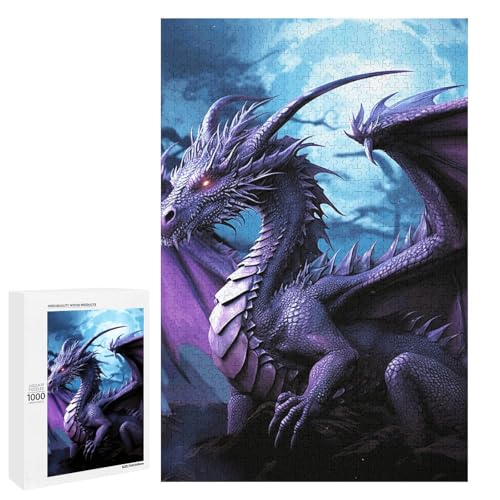 Holzpuzzle für Erwachsene, Lila Drache Lila Mond Gedrucktes Puzzle für Erwachsene, Kommt mit Einer schönen Box Holzpuzzle für Erwachsene, Lila Drache Lila Mond Gedrucktes Puzzle für Erwachsene, Kommt mit Einer schönen Box von BVKWNTSA