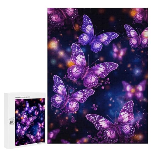 Holzpuzzle für Erwachsene, Lila Niedlicher Schmetterling Druck Gedruckt Puzzle für Erwachsene, Kommt mit Einer schönen Box von BVKWNTSA