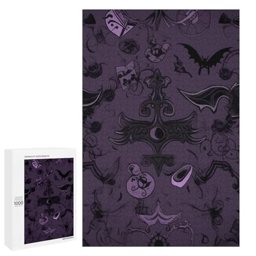 Holzpuzzle für Erwachsene, Lila Schwarz Goth Gruseliges gedrucktes Puzzle für Erwachsene, Kommt mit Einer schönen Box von BVKWNTSA
