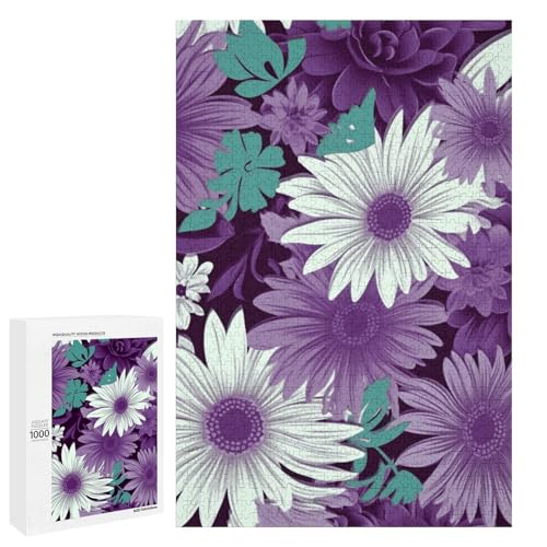 Holzpuzzle für Erwachsene, Lila Weiß Floral Printed Puzzle für Erwachsene, Kommt mit einer schönen Box von BVKWNTSA
