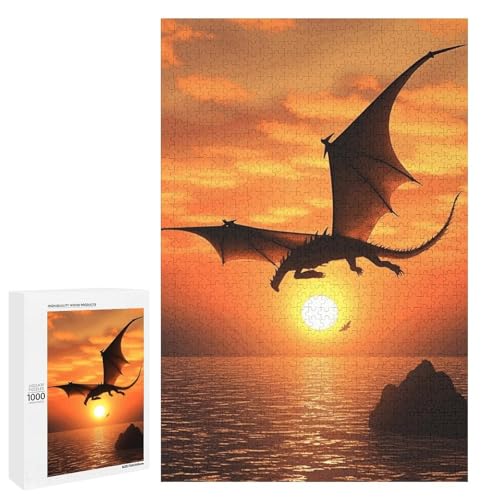 Holzpuzzle für Erwachsene, Meer Sonnenuntergang Fliegender Drache Gedrucktes Puzzle für Erwachsene, Kommt mit Einer schönen Box Holzpuzzle für Erwachsene, Meer Sonnenuntergang Fliegender Drache Gedrucktes Puzzle für Erwachsene, Kommt mit Einer schönen Box von BVKWNTSA