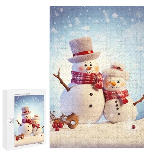 Holzpuzzle für Erwachsene, Niedliche Schneemänner Weihnachten Gedruckt Puzzle für Erwachsene, Kommt mit einer schönen Box von BVKWNTSA