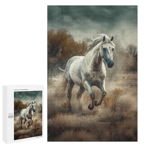 Holzpuzzle für Erwachsene, Pferd läuft im Feld gedrucktes Puzzle für Erwachsene, kommt mit einer schönen Box von BVKWNTSA