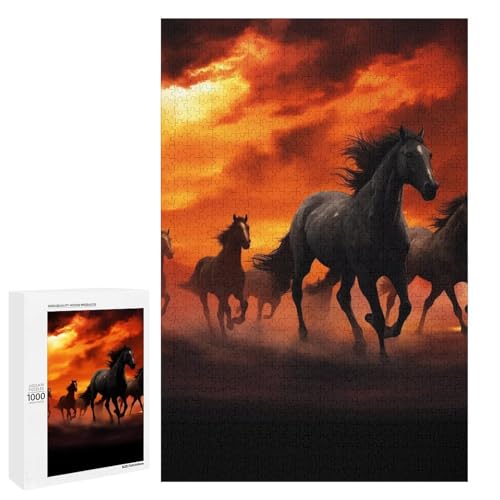Holzpuzzle für Erwachsene, Pferde rot leuchtende Wolken gedrucktes Puzzle für Erwachsene, kommt mit einer schönen Box von BVKWNTSA