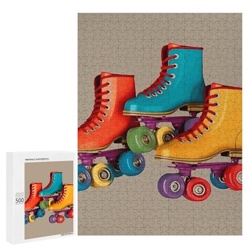 Holzpuzzle für Erwachsene, Retro, bunt, Rollschuhe, gedrucktes Puzzle für Erwachsene, kommt mit Einer schönen Box von BVKWNTSA