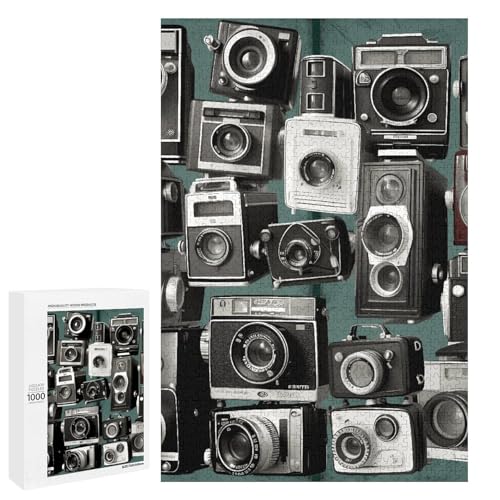 Holzpuzzle für Erwachsene, Retro Cool Camera Collection1 gedrucktes Puzzle für Erwachsene, kommt mit einer schönen Box von BVKWNTSA