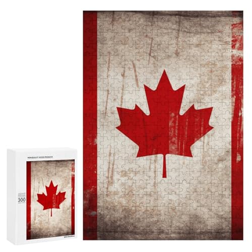 Holzpuzzle für Erwachsene, Retro Kanada Flagge gedruckt Puzzle für Erwachsene, kommt mit Einer schönen Box von BVKWNTSA