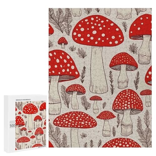 Holzpuzzle für Erwachsene, Rot Weiß Pilz Gedruckt Puzzle für Erwachsene, Kommt mit Einer schönen Box von BVKWNTSA