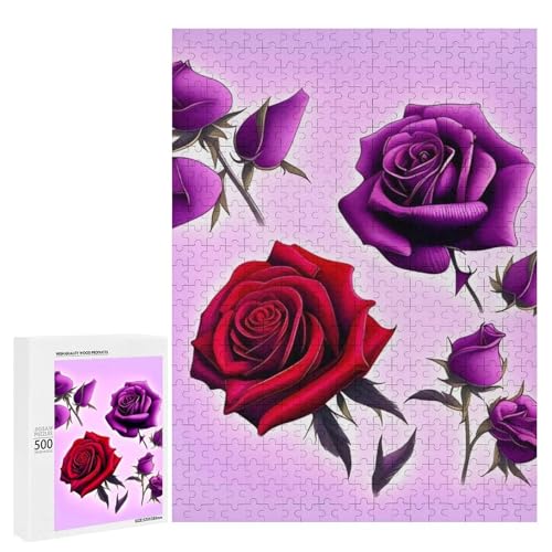 Holzpuzzle für Erwachsene, Rote und Lila Rosen Gedrucktes Puzzle für Erwachsene, Kommt mit Einer schönen Box Holzpuzzle für Erwachsene, Rote und Lila Rosen Gedrucktes Puzzle für Erwachsene, Kommt mit Einer schönen Box von BVKWNTSA