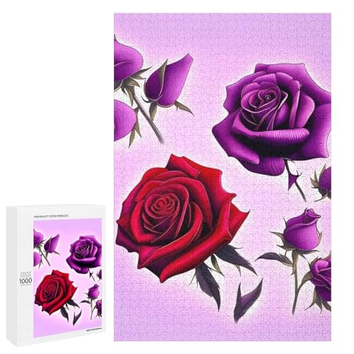 Holzpuzzle für Erwachsene, Rote und Lila Rosen Gedrucktes Puzzle für Erwachsene, Kommt mit einer schönen Box von BVKWNTSA