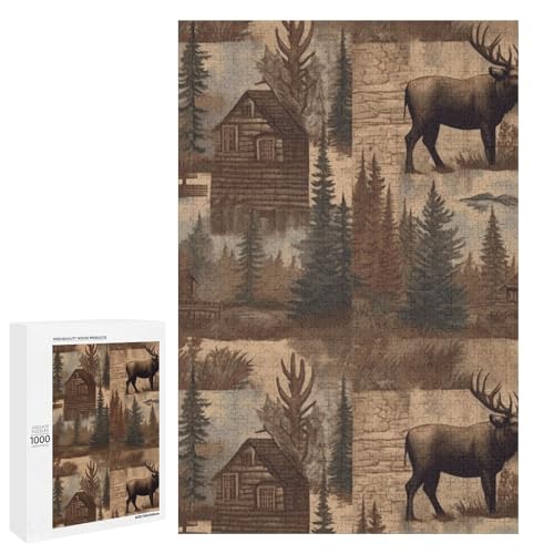 Holzpuzzle für Erwachsene, Rustikales Lodge Bär Elch Gedrucktes Puzzle für Erwachsene, Kommt mit Einer schönen Box Holzpuzzle für Erwachsene, Rustikales Lodge Bär Elch Gedrucktes Puzzle für Erwachsene, Kommt mit Einer schönen Box von BVKWNTSA