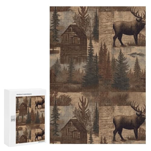 Holzpuzzle für Erwachsene, Rustikales Lodge Bär Elch Gedrucktes Puzzle für Erwachsene, Kommt mit Einer schönen Box Holzpuzzle für Erwachsene, Rustikales Lodge Bär Elch Gedrucktes Puzzle für Erwachsene, Kommt mit Einer schönen Box von BVKWNTSA