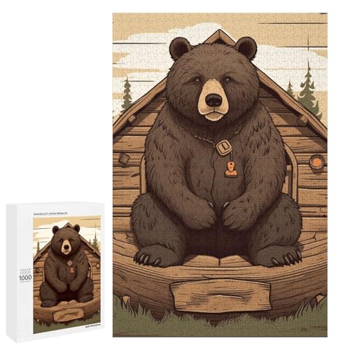 Holzpuzzle für Erwachsene, Rustikales Lodge-Bär-gedrucktes Puzzle für Erwachsene, kommt mit einer schönen Box von BVKWNTSA
