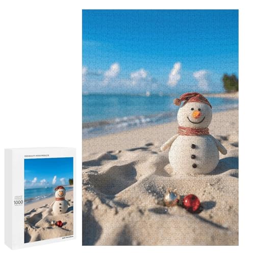 Holzpuzzle für Erwachsene, Sand Schneemann am Strand gedruckt Puzzle für Erwachsene, kommt mit einer schönen Box von BVKWNTSA