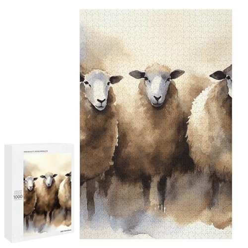 Holzpuzzle für Erwachsene, Schafe, Aquarell-gedrucktes Puzzle für Erwachsene, kommt mit einer schönen Box von BVKWNTSA