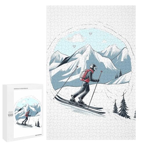 Holzpuzzle für Erwachsene, Ski-Thema gedrucktes Puzzle für Erwachsene, kommt mit einer schönen Box von BVKWNTSA