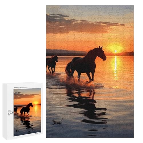 Holzpuzzle für Erwachsene, Sonnenuntergänge See Pferde Gedrucktes Puzzle für Erwachsene, Kommt mit einer schönen Box von BVKWNTSA