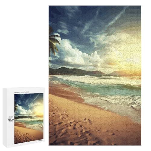 Holzpuzzle für Erwachsene, Sonnenuntergang am Strand, gedrucktes Puzzle für Erwachsene, kommt mit einer schönen Box von BVKWNTSA