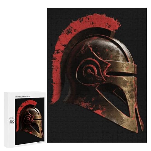 Holzpuzzle für Erwachsene, Spartan Warrior Helm Gedrucktes Puzzle für Erwachsene, Kommt mit Einer schönen Box von BVKWNTSA