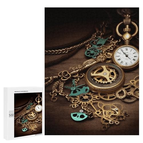 Holzpuzzle für Erwachsene, Steampunk-Uhren, Schlüssel und Ketten gedrucktes Puzzle für Erwachsene, kommt mit Einer schönen Box Holzpuzzle für Erwachsene, Steampunk-Uhren, Schlüssel und Ketten gedrucktes Puzzle für Erwachsene, kommt mit Einer schönen Box von BVKWNTSA