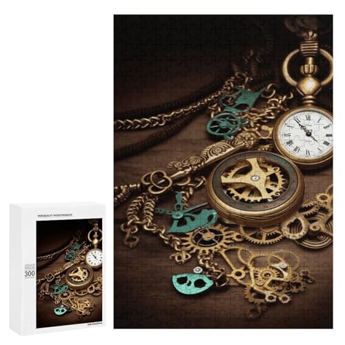 Holzpuzzle für Erwachsene, Steampunk-Uhren, Schlüssel und Ketten gedrucktes Puzzle für Erwachsene, kommt mit Einer schönen Box von BVKWNTSA