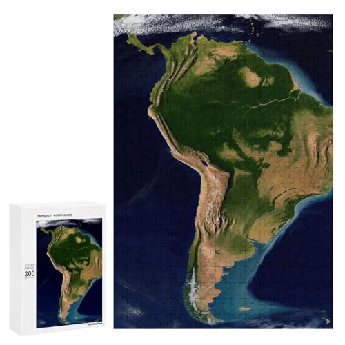 Holzpuzzle für Erwachsene, Südamerika Satellitenbild gedrucktes Puzzle für Erwachsene, kommt mit Einer schönen Box von BVKWNTSA