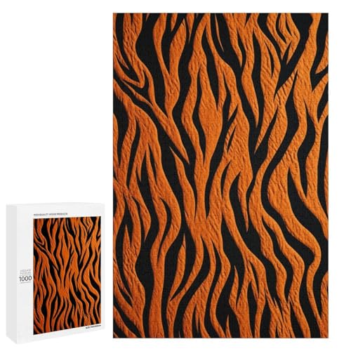 Holzpuzzle für Erwachsene, Tiger Stripes Orange Gedrucktes Puzzle für Erwachsene, Kommt mit Einer schönen Box von BVKWNTSA