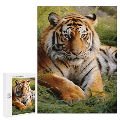 Holzpuzzle für Erwachsene, Tiger liegt auf dem Gras gedruckt Puzzle für Erwachsene, kommt mit einer schönen Box Holzpuzzle für Erwachsene, Tiger liegt auf dem Gras gedruckt Puzzle für Erwachsene, kommt mit einer schönen Box von BVKWNTSA