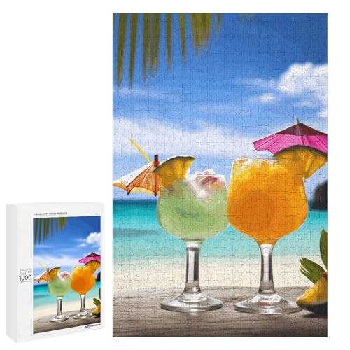 Holzpuzzle für Erwachsene, Tropical Beach Drink Gedrucktes Puzzle für Erwachsene, Kommt mit einer schönen Box von BVKWNTSA