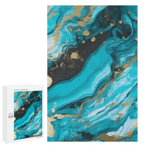 Holzpuzzle für Erwachsene, Türkis Blau Gold Marmor Gedruckt Puzzle für Erwachsene, Kommt mit Einer schönen Box Holzpuzzle für Erwachsene, Türkis Blau Gold Marmor Gedruckt Puzzle für Erwachsene, Kommt mit Einer schönen Box von BVKWNTSA