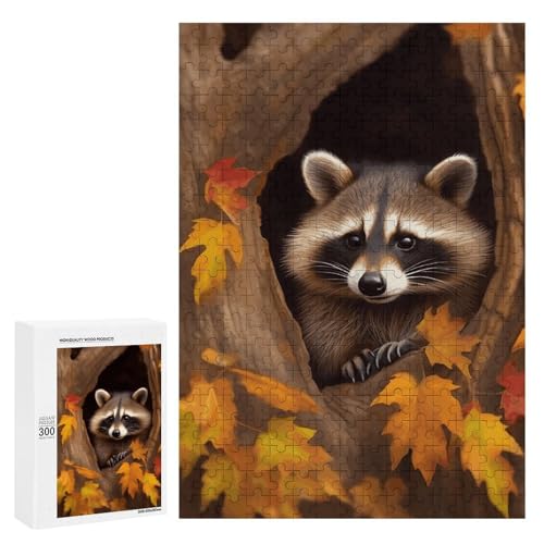 Holzpuzzle für Erwachsene, Waschbär im Herbstbaumloch, gedrucktes Puzzle für Erwachsene, kommt mit Einer schönen Box Holzpuzzle für Erwachsene, Waschbär im Herbstbaumloch, gedrucktes Puzzle für Erwachsene, kommt mit Einer schönen Box von BVKWNTSA