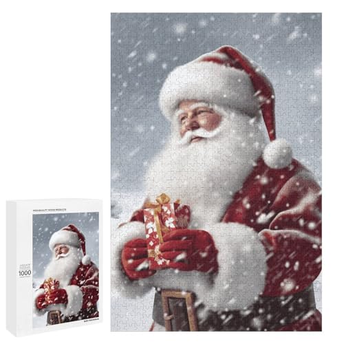 Holzpuzzle für Erwachsene, Weihnachtsmann Snow Secenry gedrucktes Puzzle für Erwachsene, kommt mit einer schönen Box von BVKWNTSA