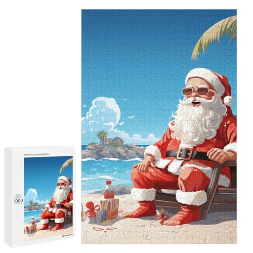 Holzpuzzle für Erwachsene, Weihnachtsmann am Strand, gedrucktes Puzzle für Erwachsene, kommt mit Einer schönen Box Holzpuzzle für Erwachsene, Weihnachtsmann am Strand, gedrucktes Puzzle für Erwachsene, kommt mit Einer schönen Box von BVKWNTSA
