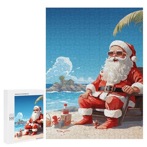 Holzpuzzle für Erwachsene, Weihnachtsmann am Strand, gedrucktes Puzzle für Erwachsene, kommt mit Einer schönen Box Holzpuzzle für Erwachsene, Weihnachtsmann am Strand, gedrucktes Puzzle für Erwachsene, kommt mit Einer schönen Box von BVKWNTSA