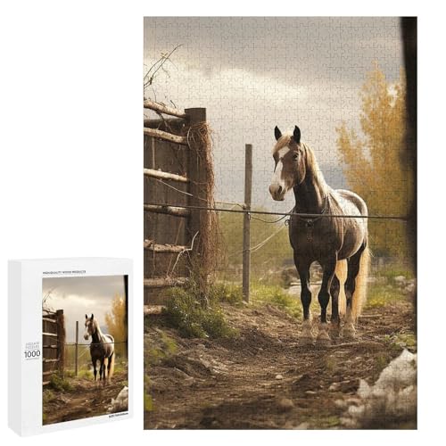 Holzpuzzle für Erwachsene, Zaun und Pferd gedrucktes Puzzle für Erwachsene, kommt mit Einer schönen Box von BVKWNTSA