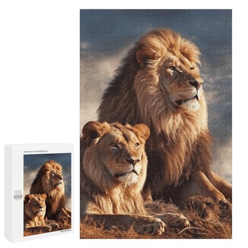 Holzpuzzle für Erwachsene, Zwei Löwen Gedrucktes Puzzle für Erwachsene, Kommt mit einer schönen Box von BVKWNTSA
