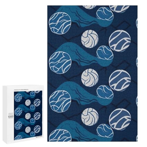 Holzpuzzle für Erwachsene, blaues Volleyball gedrucktes Puzzle für Erwachsene, kommt mit einer schönen Box von BVKWNTSA