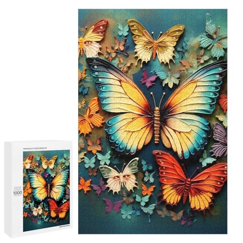 Holzpuzzle für Erwachsene, bunte Schmetterlings-Stickerei-Gemälde, gedrucktes Puzzle für Erwachsene, kommt mit einer schönen Box von BVKWNTSA